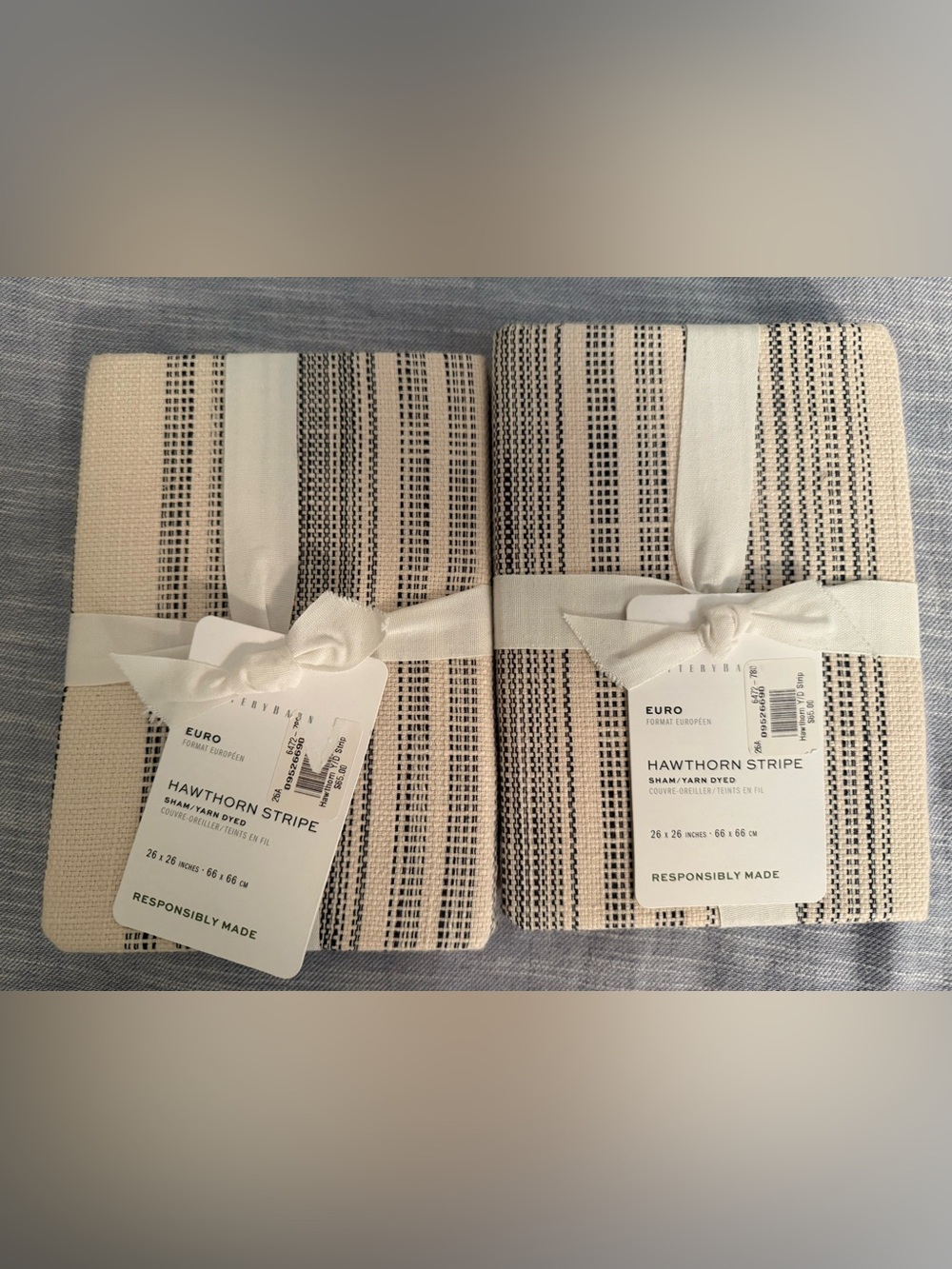 2 NWT Pottery Barn Hawthorn Stripe Euro Shams (charcoal)